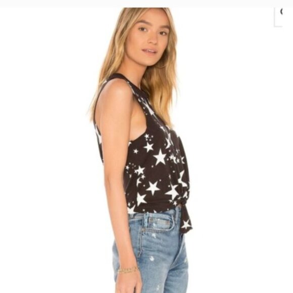 Chaser Starry Night Black With White Stars Tie Waist Sleeveless Tank Top. Medium - Picture 2 of 13